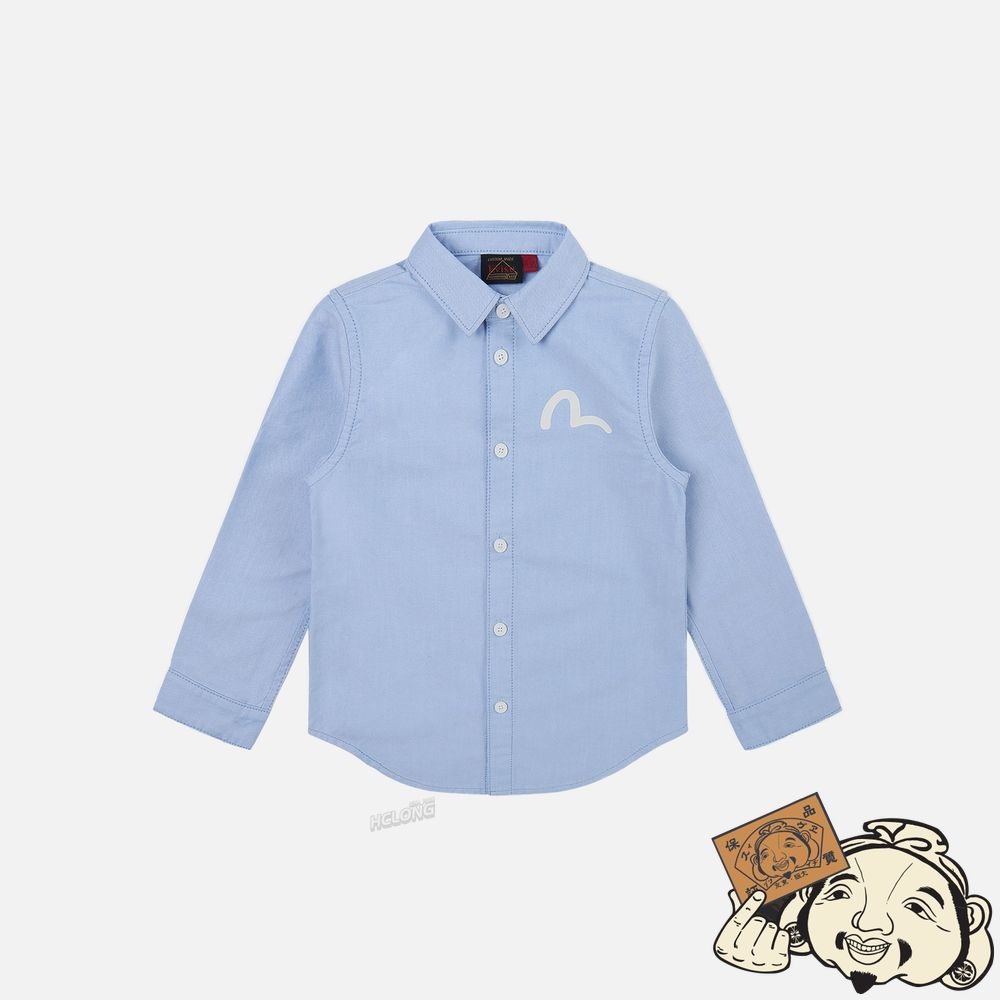 Kids Evisu DENIM DAICOCK INSERT OXFORD SHIRT Bleu | 057VQAOCK