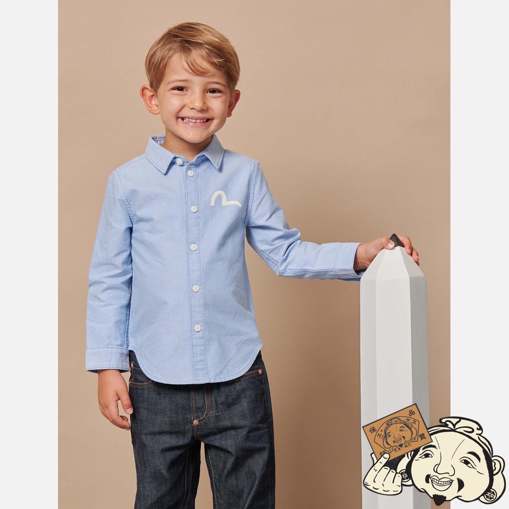 Kids Evisu DENIM DAICOCK INSERT OXFORD SHIRT Bleu | 057VQAOCK