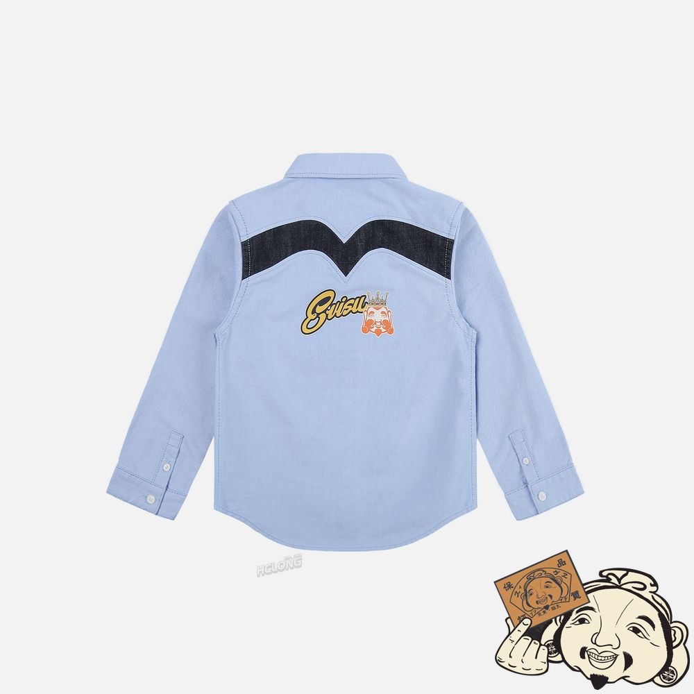 Kids Evisu DENIM DAICOCK INSERT OXFORD SHIRT Bleu | 057VQAOCK
