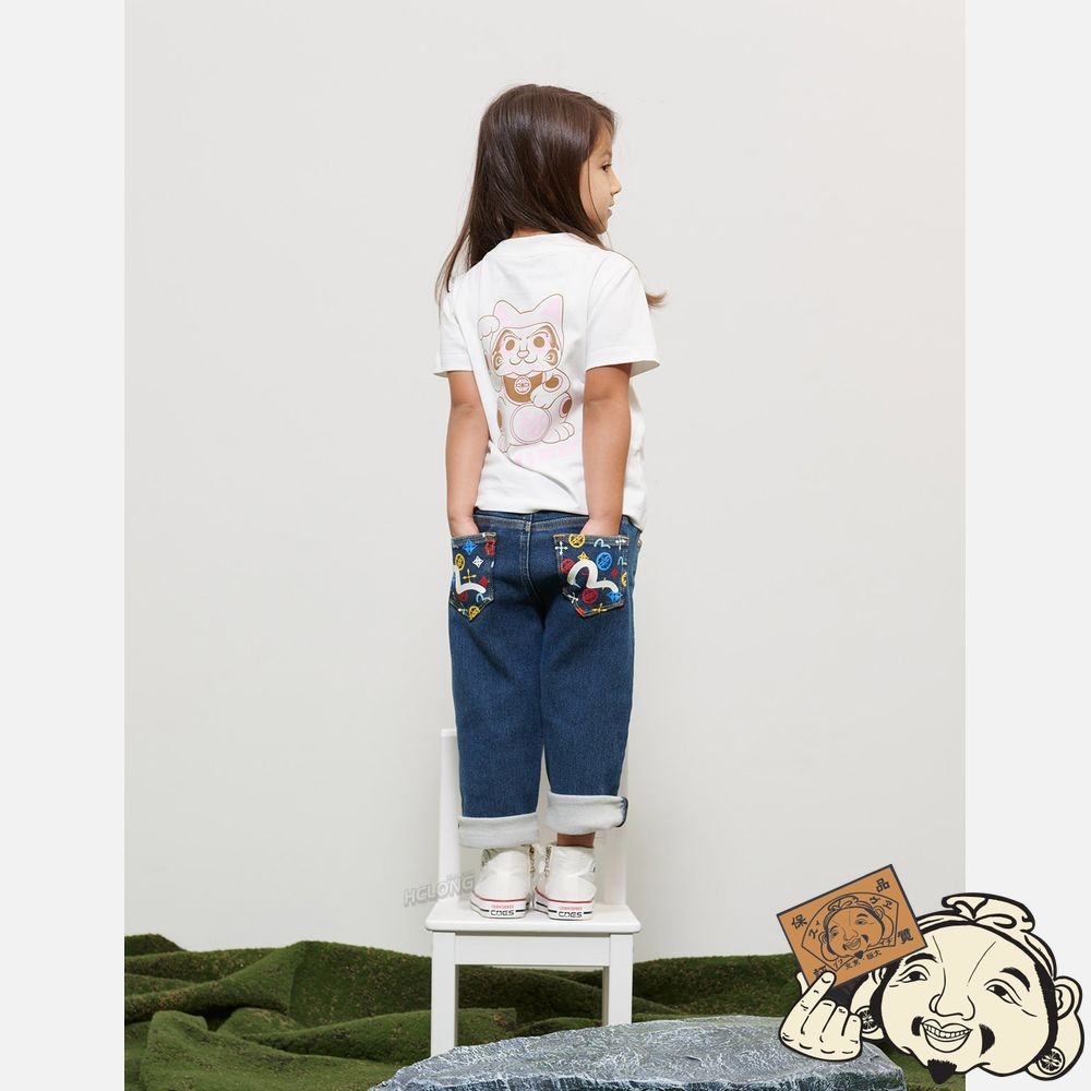 Kids Evisu DENIM JEANS WITH LOGO-PATTERN PRINT POCKETS Indigo | 681PMVEKB