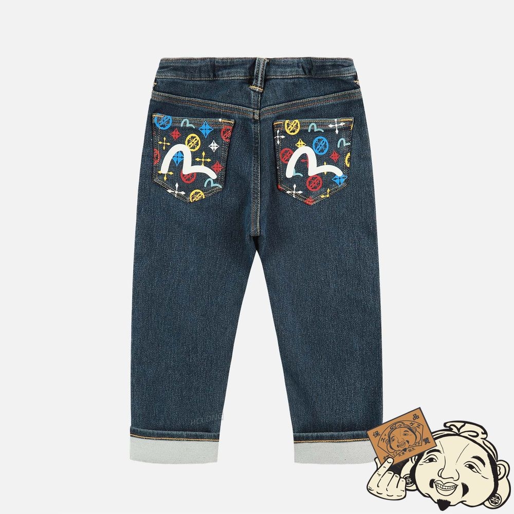 Kids Evisu DENIM JEANS WITH LOGO-PATTERN PRINT POCKETS Indigo | 681PMVEKB
