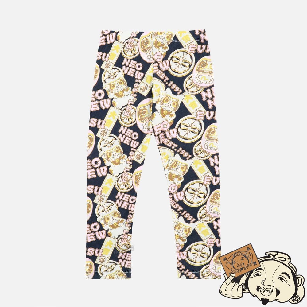 Kids Evisu EVISU SQUAD ALLOVER PRINT LEGGINGS Bleu Marine | 140TCGXFL
