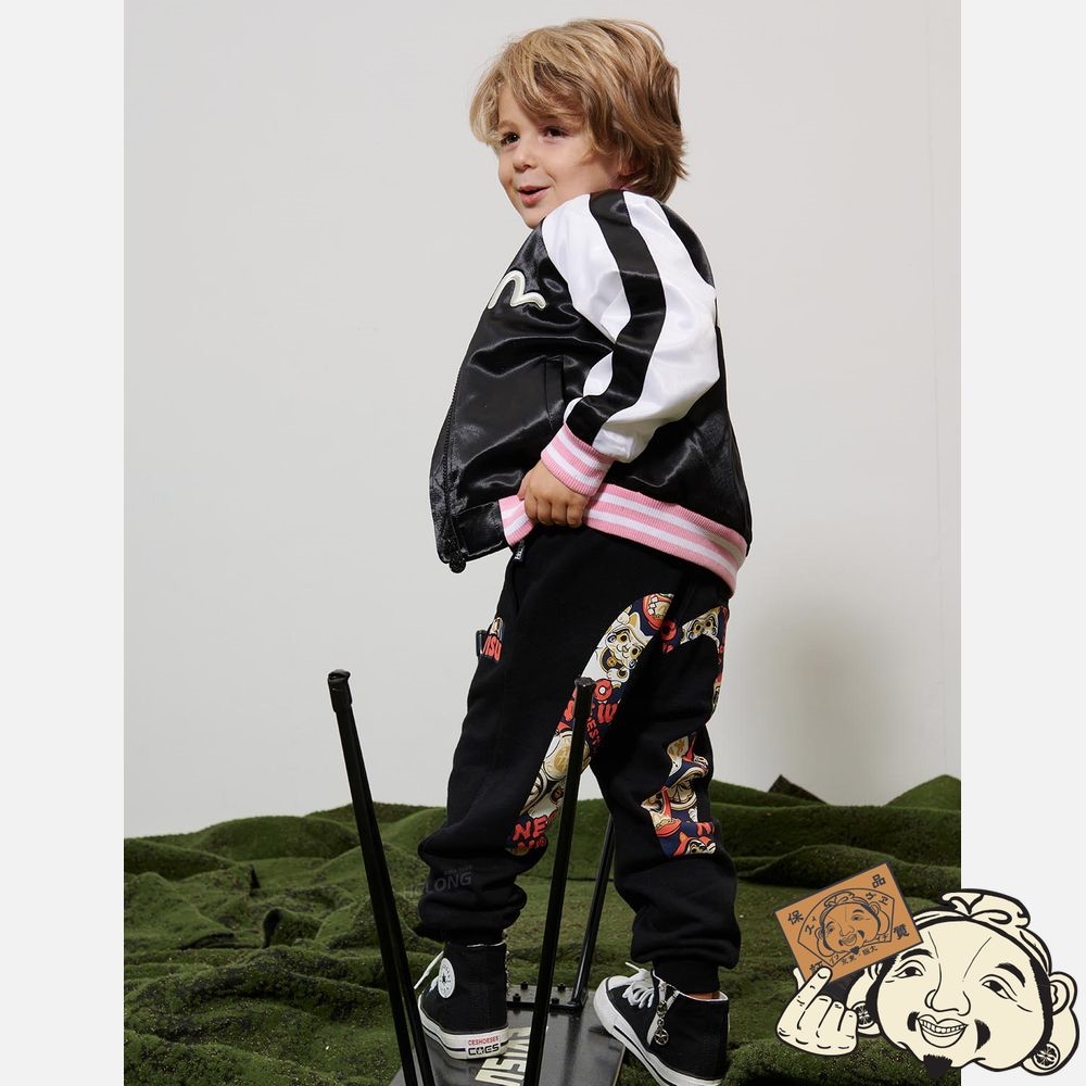 Kids Evisu EVISU SQUAD PRINT PADDED COLLEGIATE JACKET Noir | 829IEWRGV
