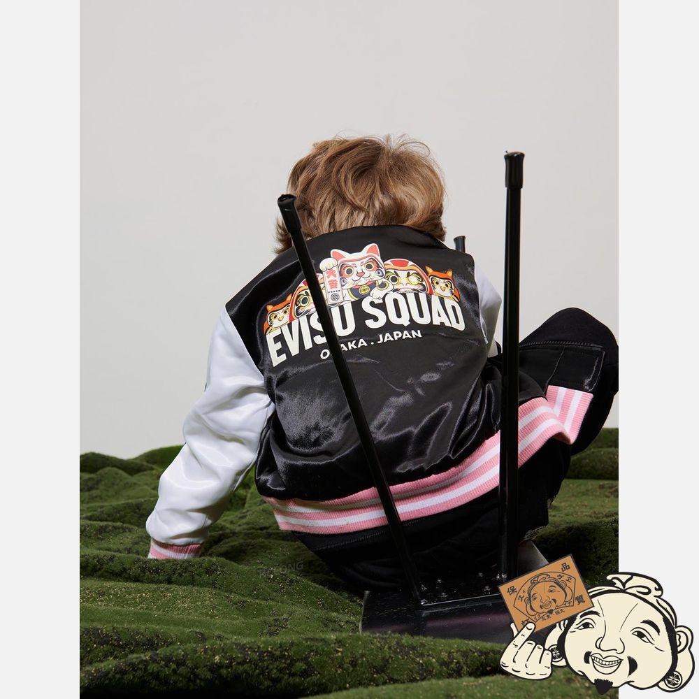 Kids Evisu EVISU SQUAD PRINT PADDED COLLEGIATE JACKET Noir | 829IEWRGV