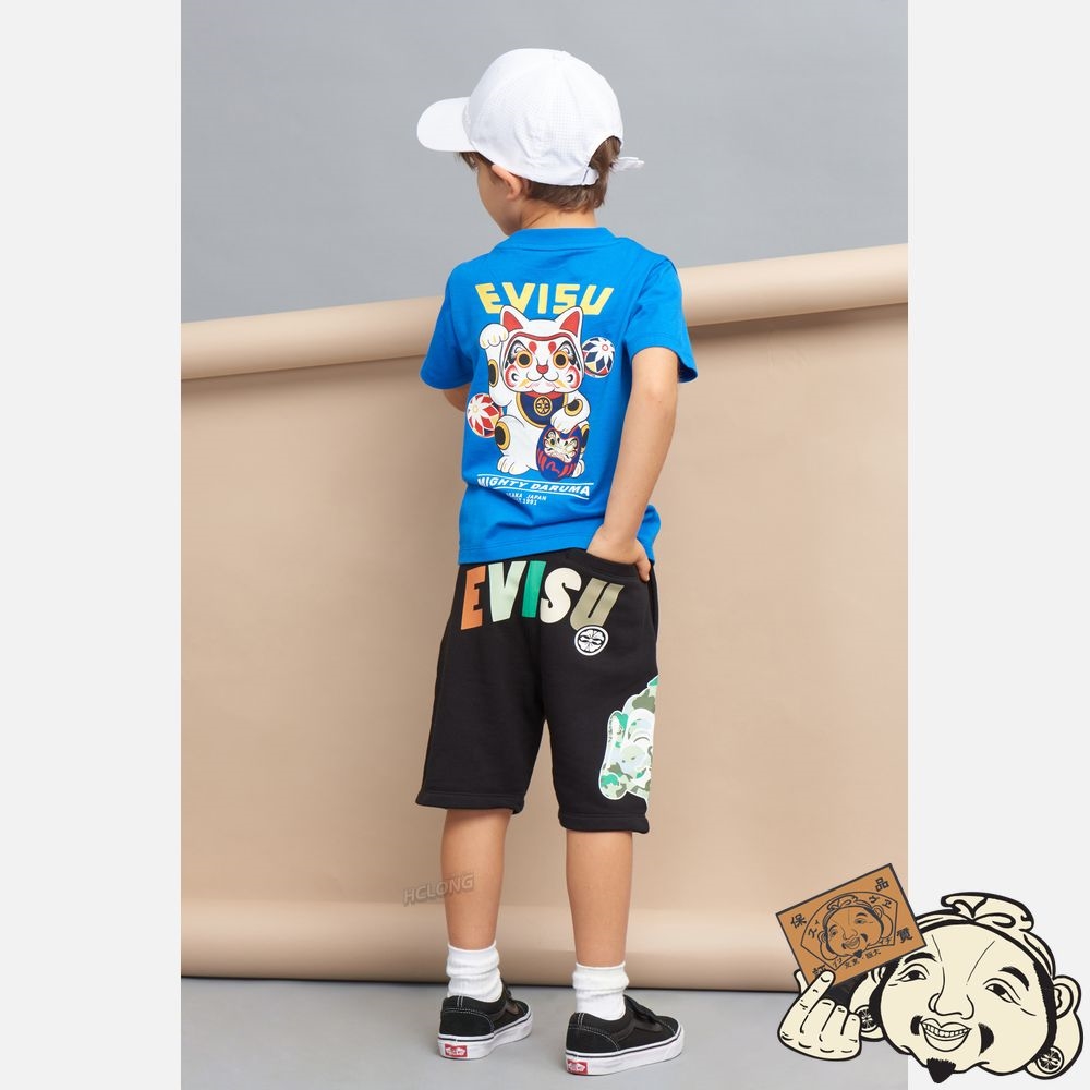 Kids Evisu FORTUNE CAT AND DARUMA PRINT T-SHIRT Bleu | 045DCROMU