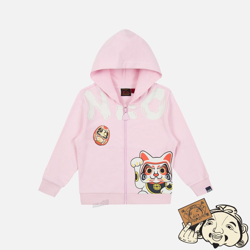 Kids Evisu FORTUNE CAT AND DARUMA PRINT ZIP-UP HOODIE Rose | 409RDCVBO
