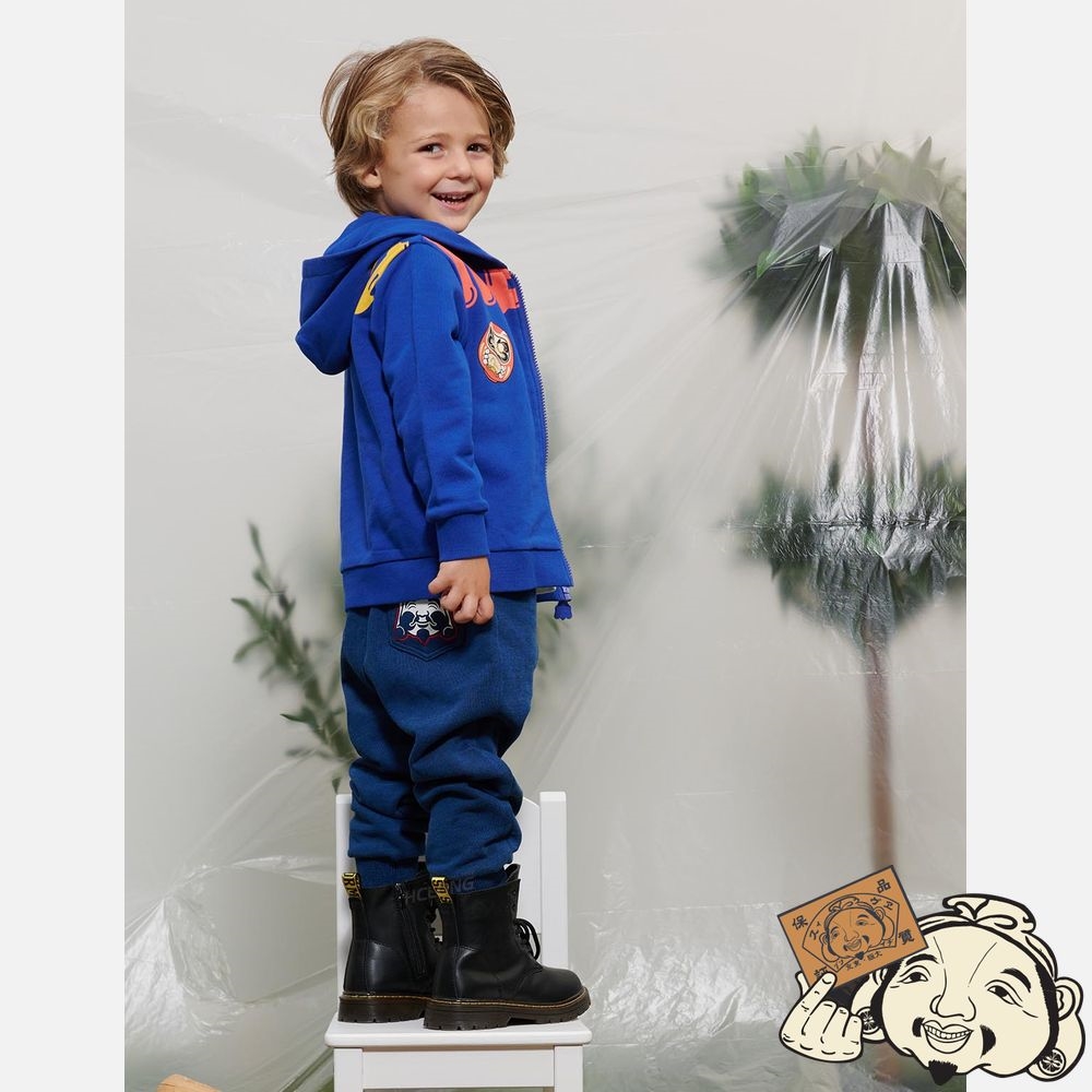 Kids Evisu FORTUNE CAT AND DARUMA PRINT ZIP-UP HOODIE Bleu | 501QDWKPG