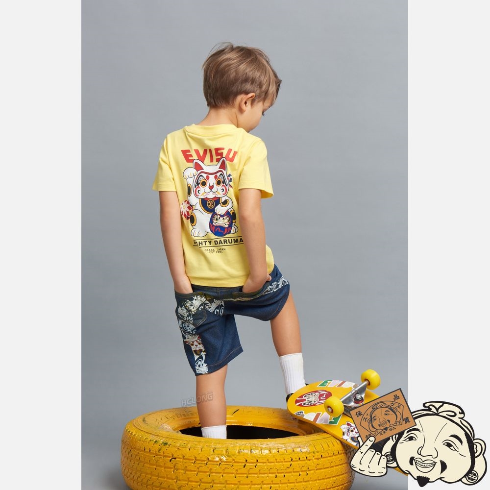 Kids Evisu FORTUNE CAT AND DARUMA PRINT T-SHIRT Jaune | 507UPIXJD