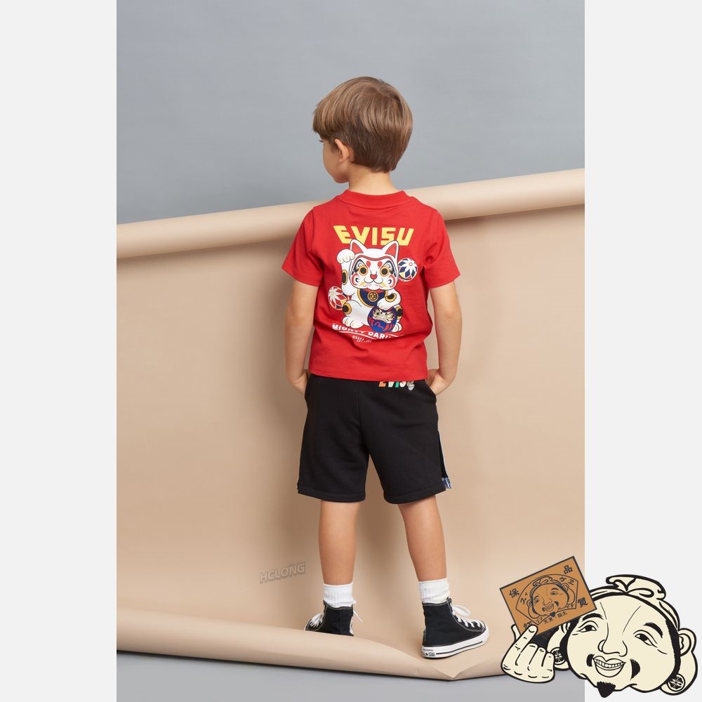 Kids Evisu FORTUNE CAT AND DARUMA PRINT T-SHIRT Rouge | 903CUAGDN