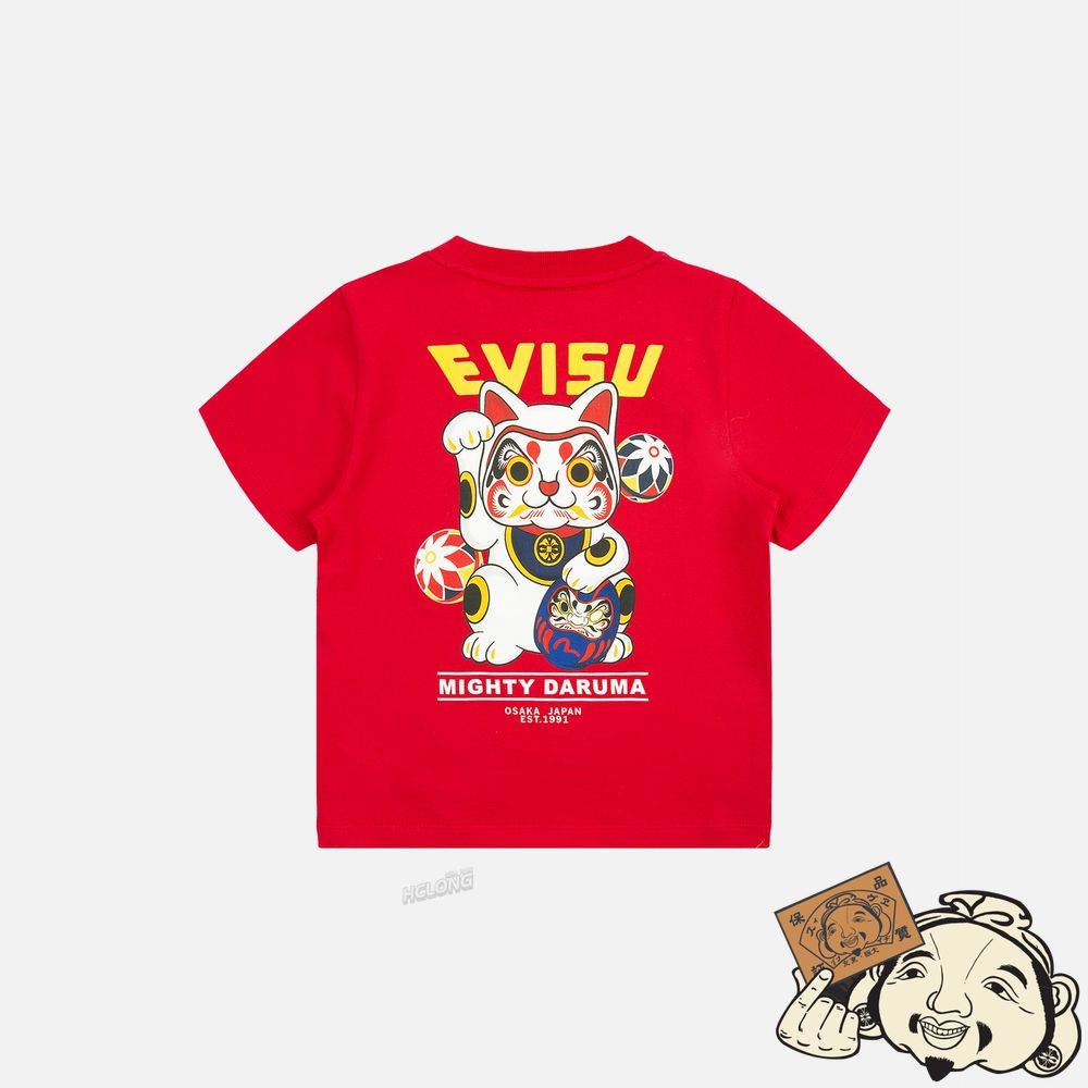 Kids Evisu FORTUNE CAT AND DARUMA PRINT T-SHIRT Rouge | 903CUAGDN