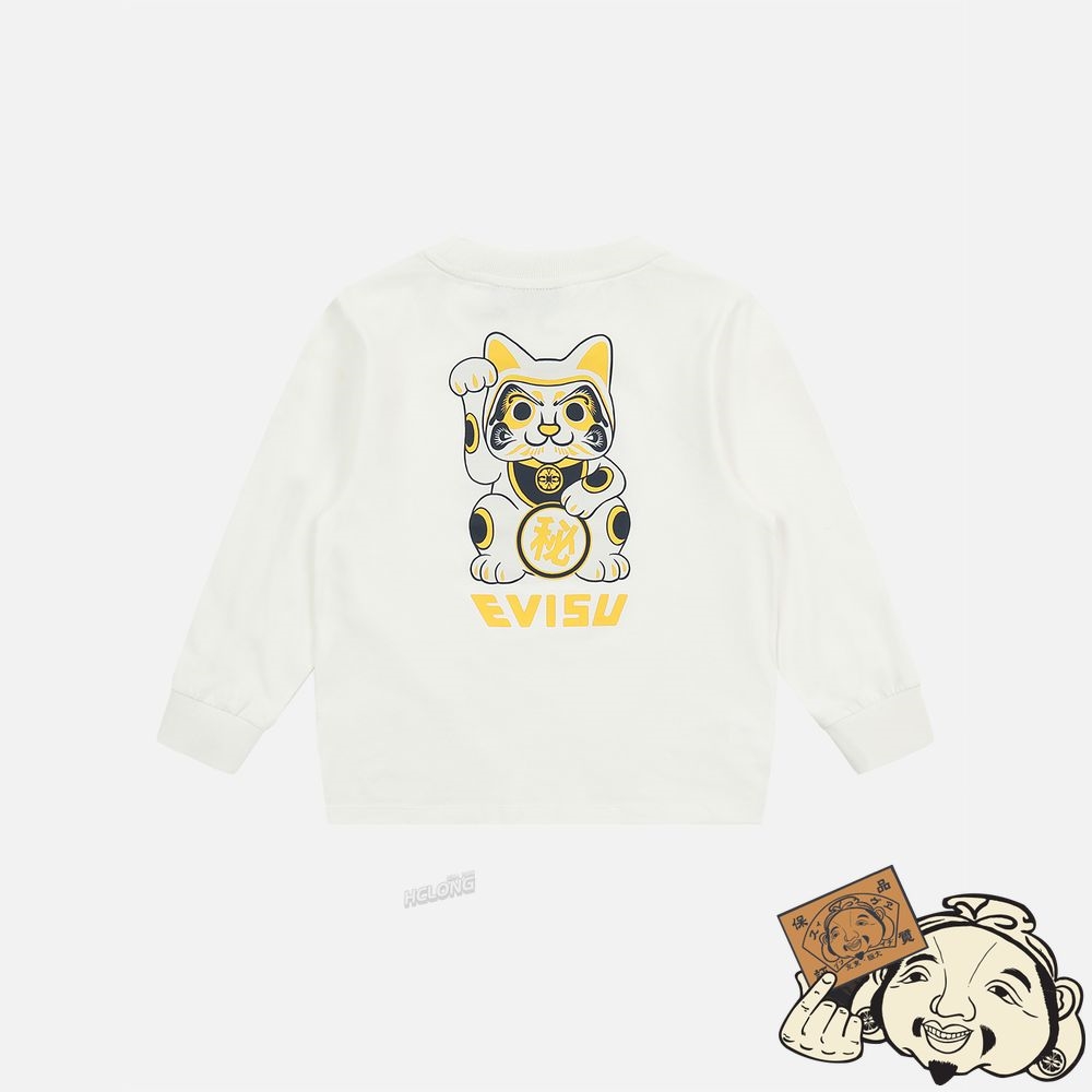 Kids Evisu FORTUNE CAT AND SEAGULL PRINT LONG-SLEEVE T-SHIRT Blanche | 952GJENTH