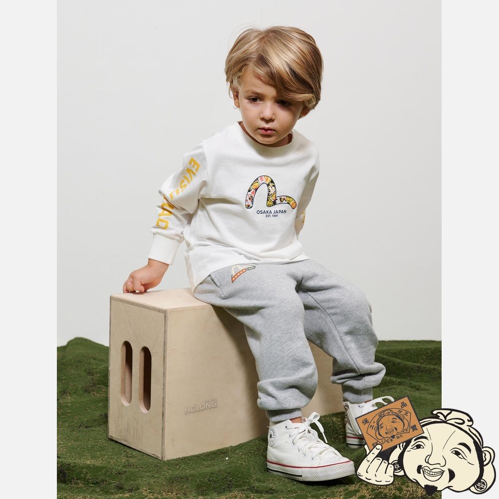 Kids Evisu FORTUNE CAT AND SEAGULL PRINT LONG-SLEEVE T-SHIRT Blanche | 952GJENTH