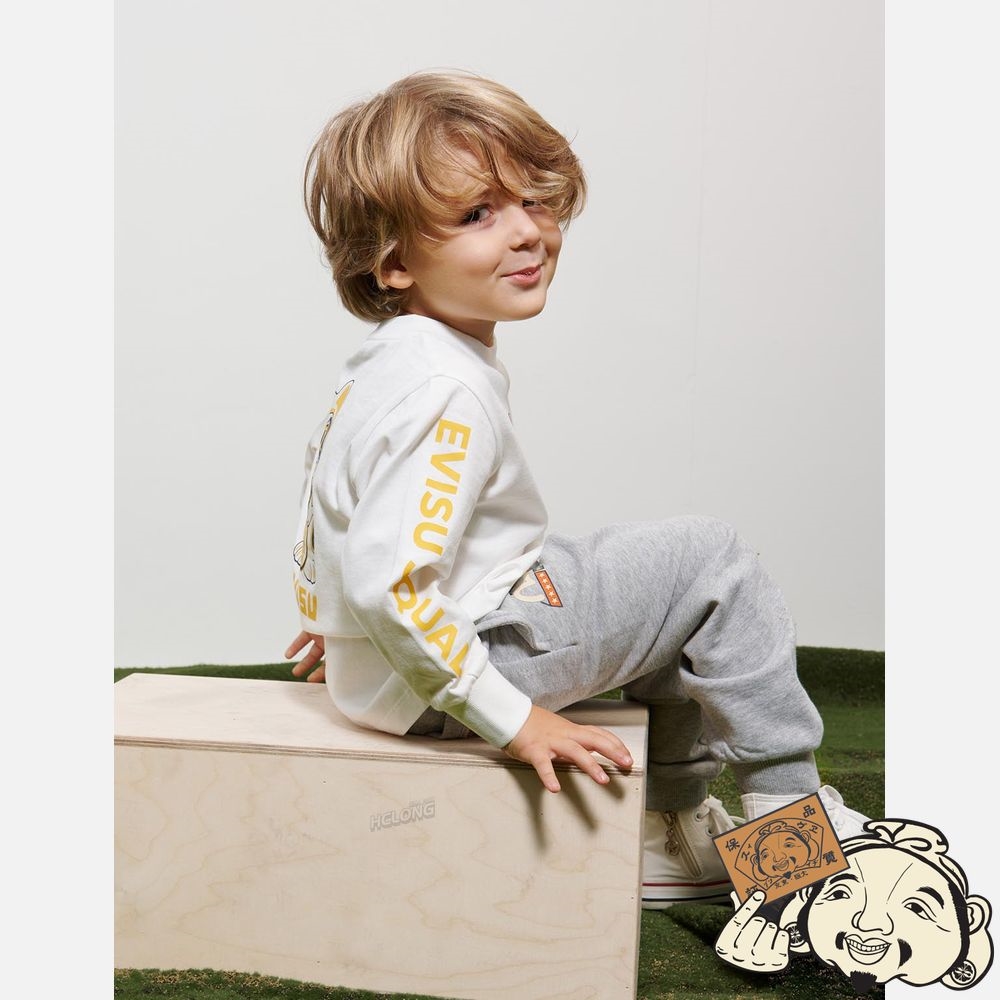 Kids Evisu FORTUNE CAT AND SEAGULL PRINT LONG-SLEEVE T-SHIRT Blanche | 952GJENTH