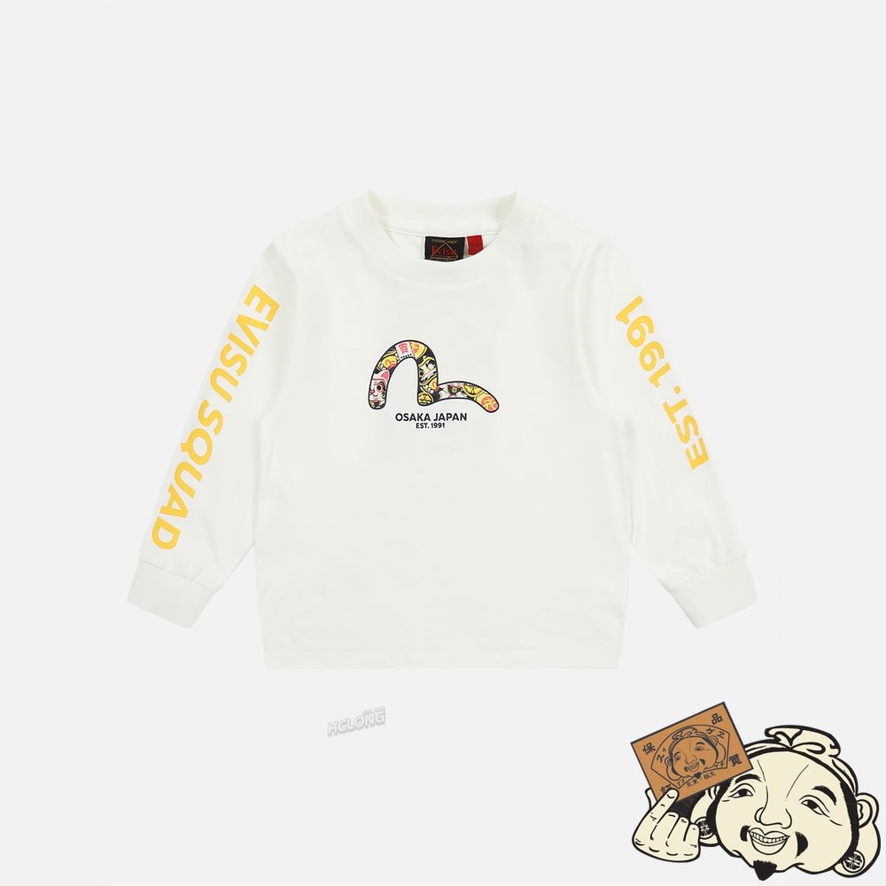 Kids Evisu FORTUNE CAT AND SEAGULL PRINT LONG-SLEEVE T-SHIRT Blanche | 952GJENTH