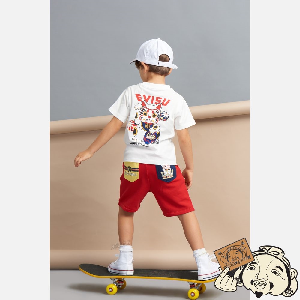 Kids Evisu FORTUNE CAT CROWN PRINT SWEAT SHORTS Rouge | 841VWCLON