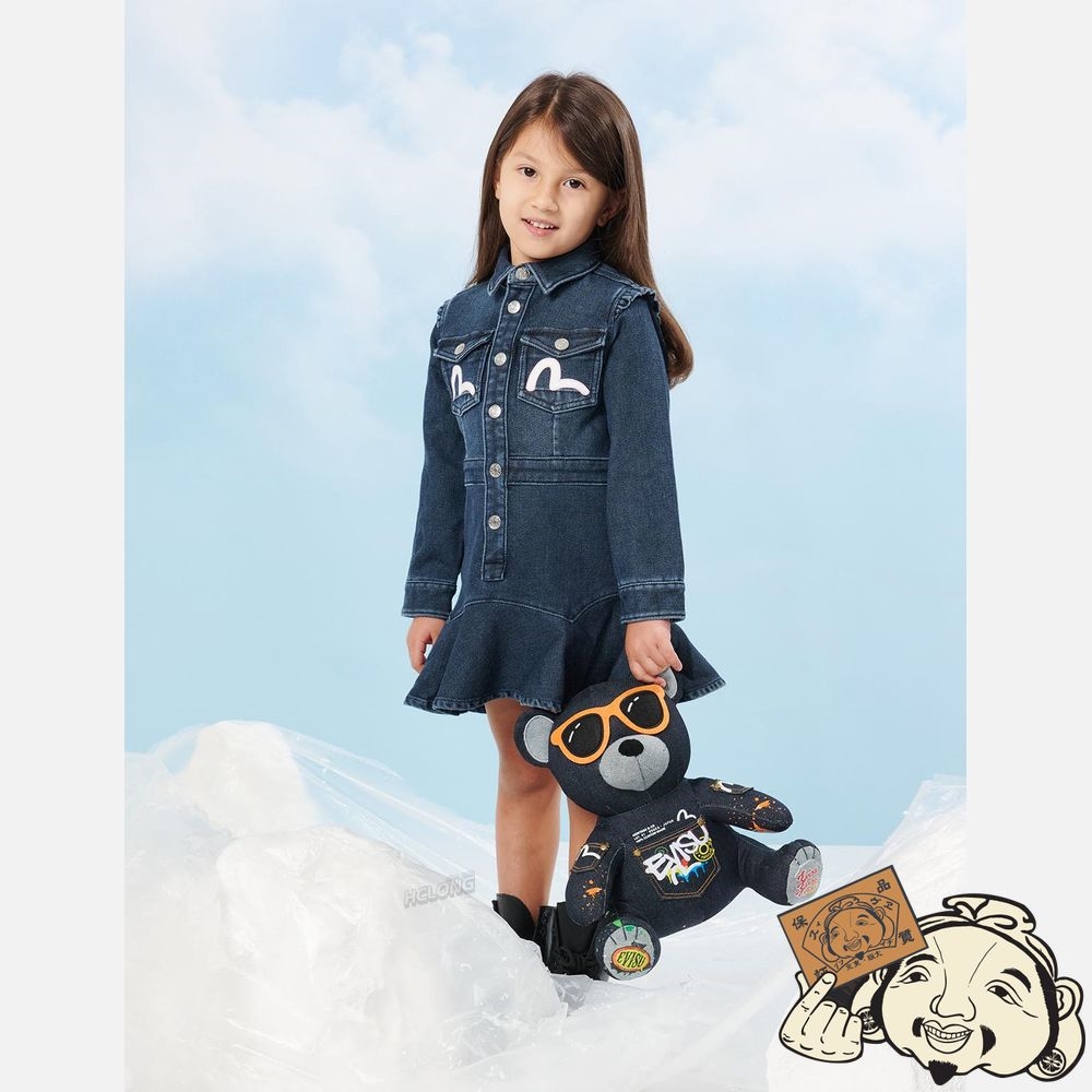 Kids Evisu FORTUNE CAT PRINT DENIM DRESS Indigo | 319JHUMNS