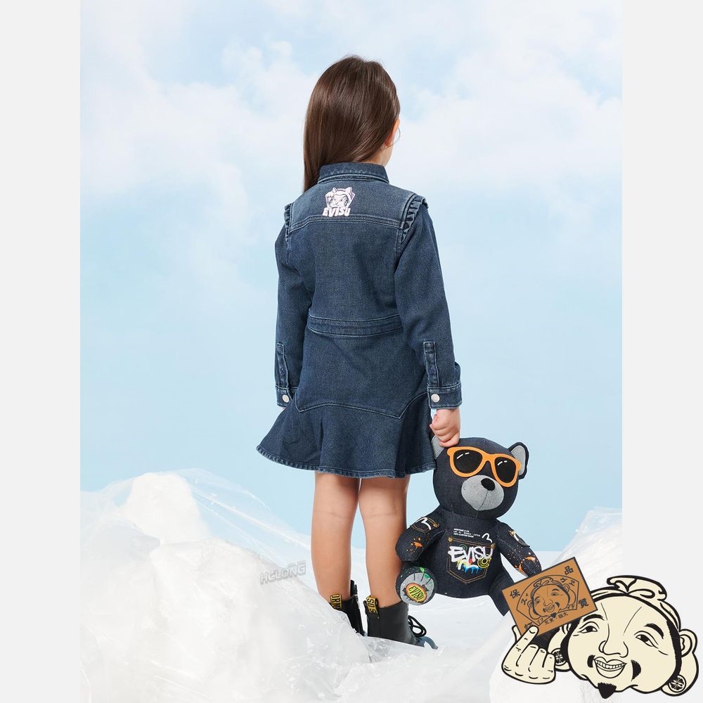 Kids Evisu FORTUNE CAT PRINT DENIM DRESS Indigo | 319JHUMNS
