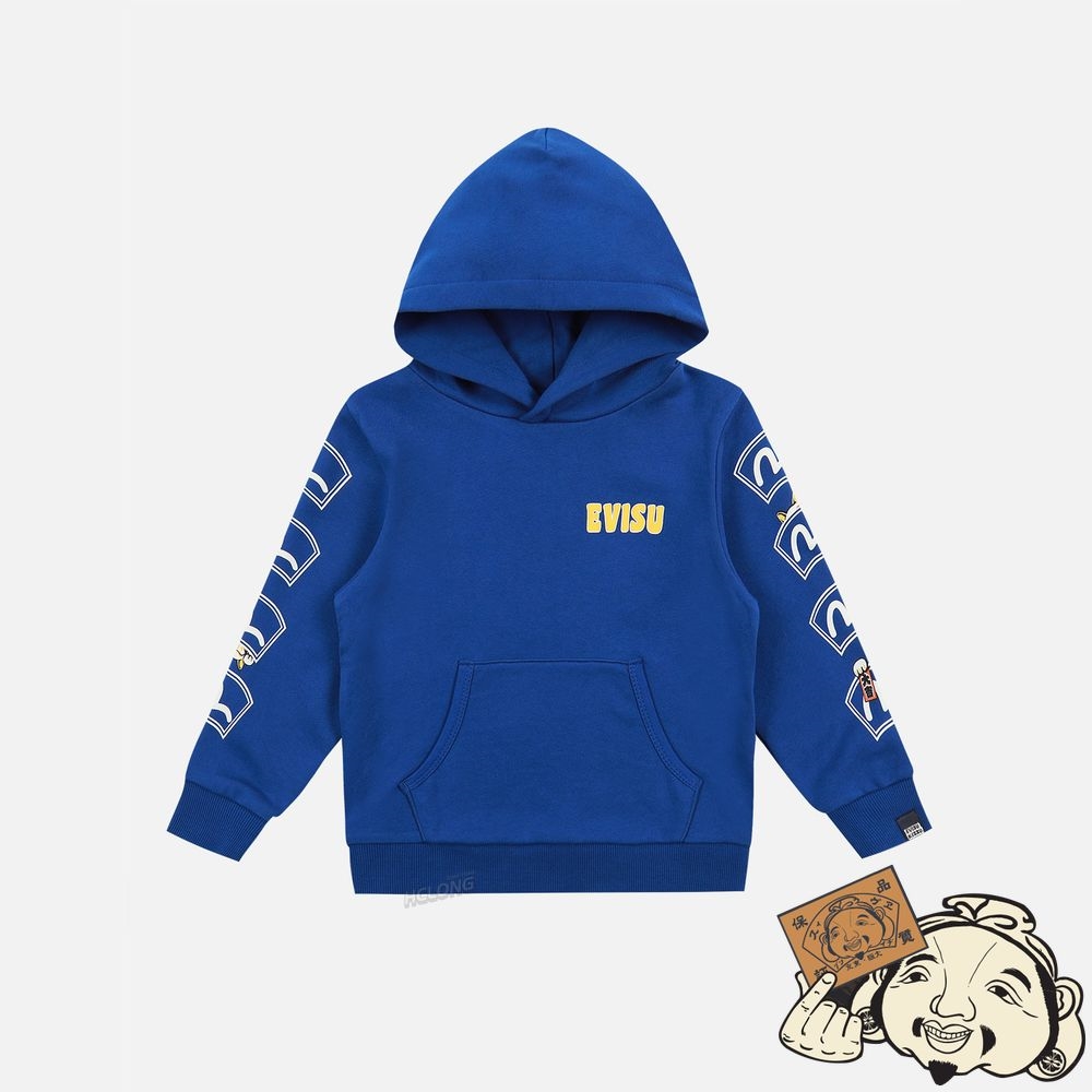 Kids Evisu FORTUNE CAT WITH DARUMA PRINT HOODED SWEATSHIRT Bleu | 264BLPRJC