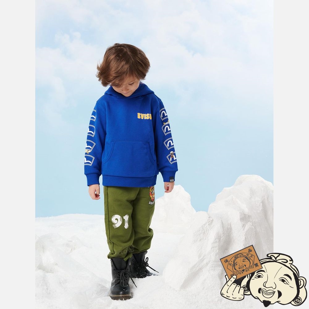 Kids Evisu FORTUNE CAT WITH DARUMA PRINT HOODED SWEATSHIRT Bleu | 264BLPRJC