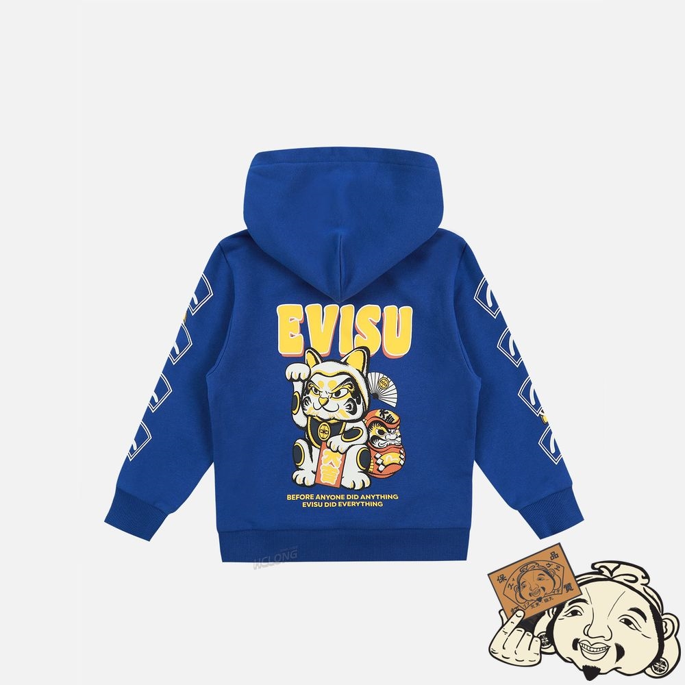 Kids Evisu FORTUNE CAT WITH DARUMA PRINT HOODED SWEATSHIRT Bleu | 264BLPRJC