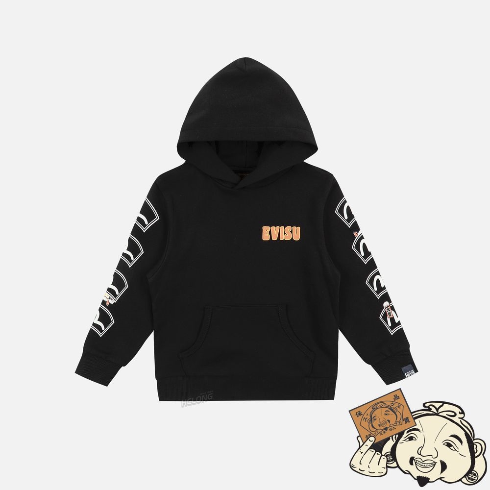 Kids Evisu FORTUNE CAT WITH DARUMA PRINT HOODED SWEATSHIRT Noir | 639EVGBAX