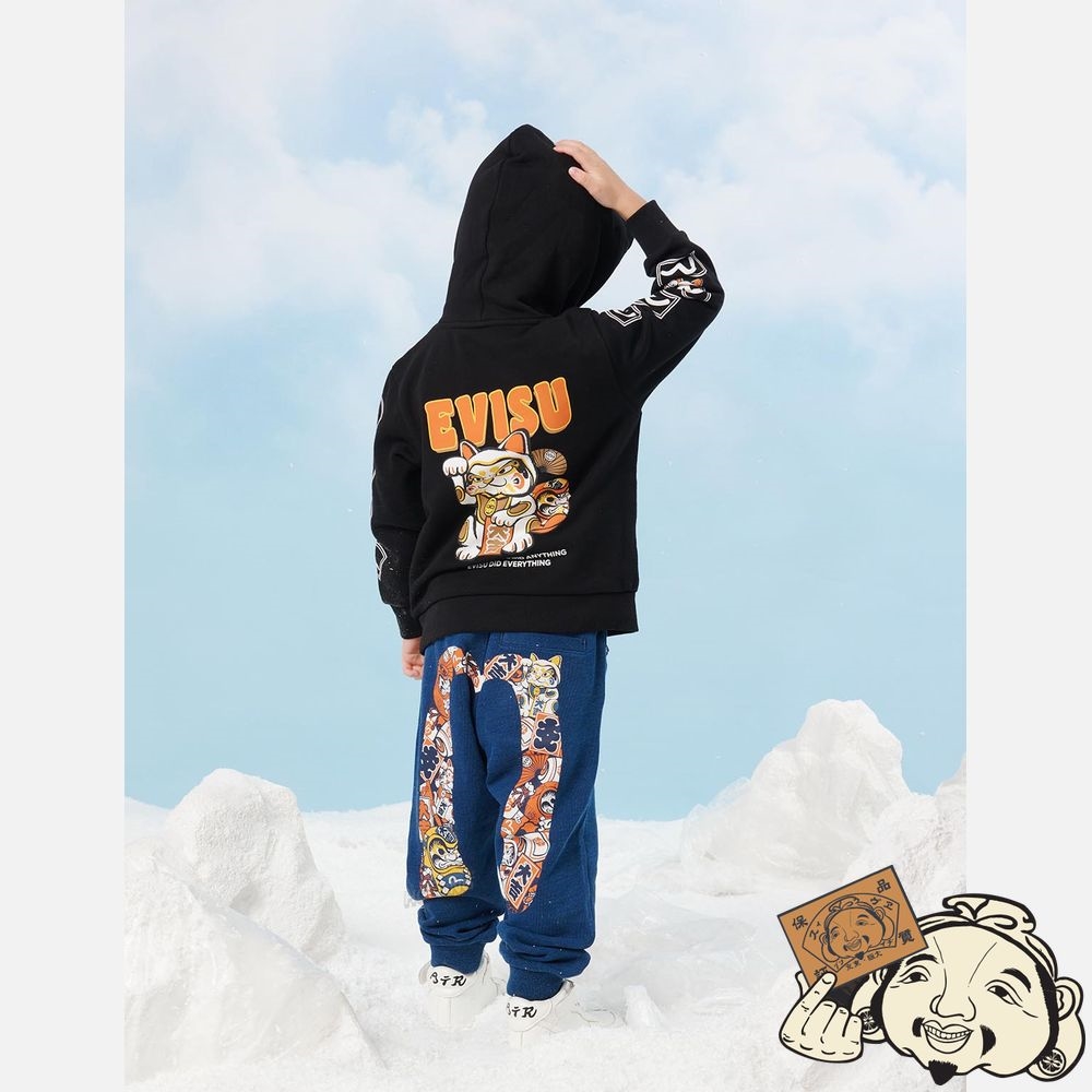 Kids Evisu FORTUNE CAT WITH DARUMA PRINT HOODED SWEATSHIRT Noir | 639EVGBAX