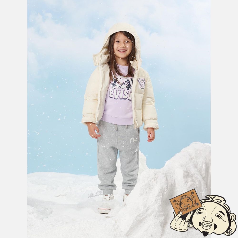 Kids Evisu FORTUNE CAT “HIDE-AND-SEEK” PRINT DOWN JACKET Blanche | 486LOUXVS