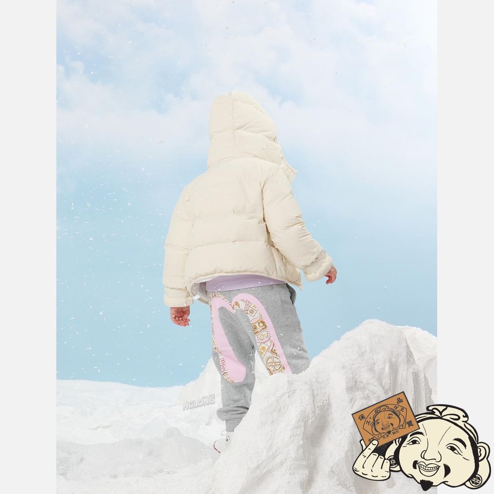 Kids Evisu FORTUNE CAT “HIDE-AND-SEEK” PRINT DOWN JACKET Blanche | 486LOUXVS
