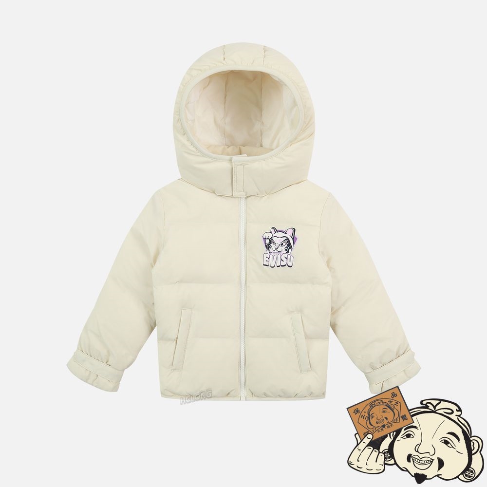 Kids Evisu FORTUNE CAT “HIDE-AND-SEEK” PRINT DOWN JACKET Blanche | 486LOUXVS