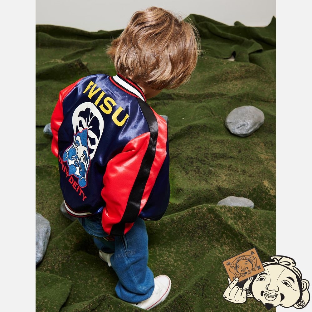 Kids Evisu GODHEAD AND KAMON PRINT BOMBER JACKET Bleu Marine | 627HVUKGZ