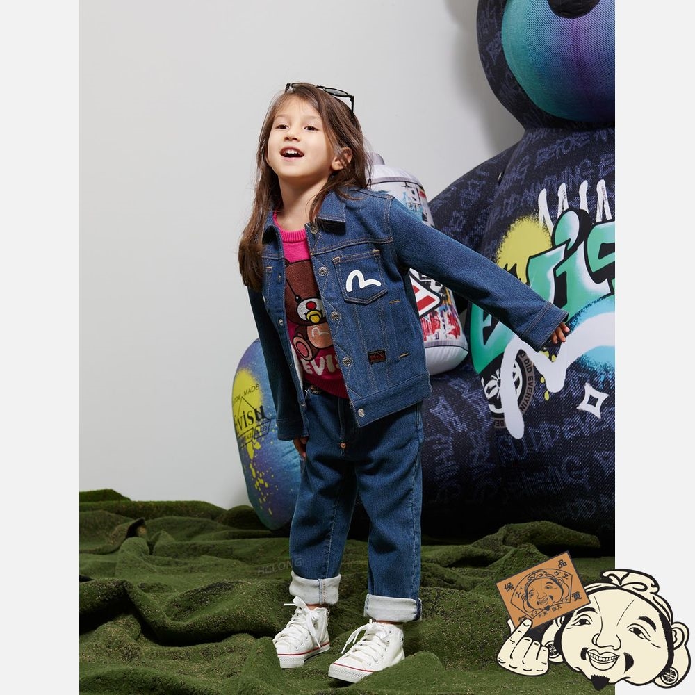 Kids Evisu GODHEAD DAICOCK PRINT DENIM JACKET Indigo | 190IGRLWX