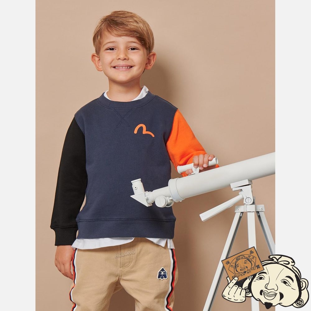 Kids Evisu GODHEAD PRINT COLOR-BLOCKING SWEATSHIRT Bleu Marine | 174PAZTOV