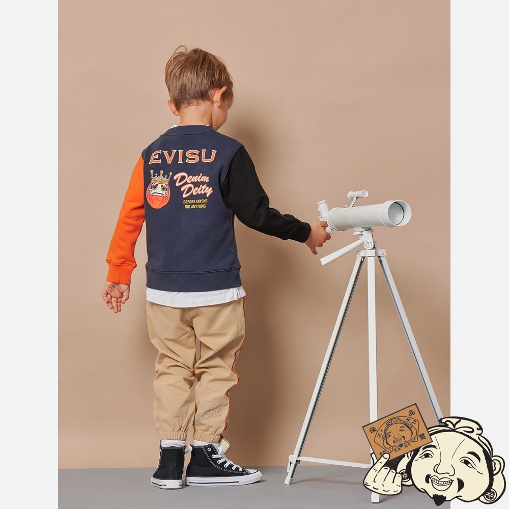 Kids Evisu GODHEAD PRINT COLOR-BLOCKING SWEATSHIRT Bleu Marine | 174PAZTOV
