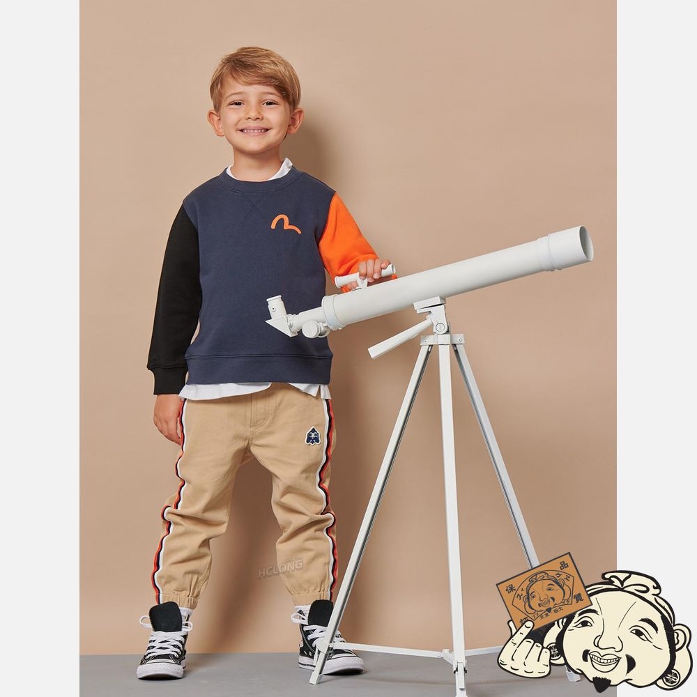 Kids Evisu GODHEAD PRINT COLOR-BLOCKING SWEATSHIRT Bleu Marine | 174PAZTOV