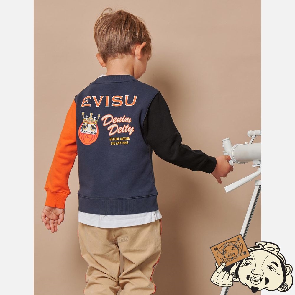 Kids Evisu GODHEAD PRINT COLOR-BLOCKING SWEATSHIRT Bleu Marine | 174PAZTOV
