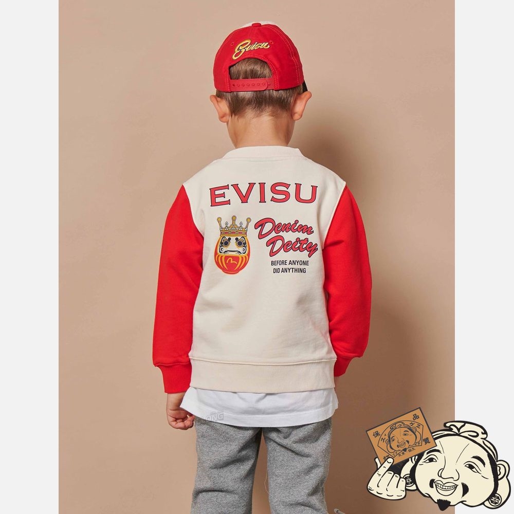 Kids Evisu GODHEAD PRINT COLOR-BLOCKING SWEATSHIRT Beige | 961DBJGAQ