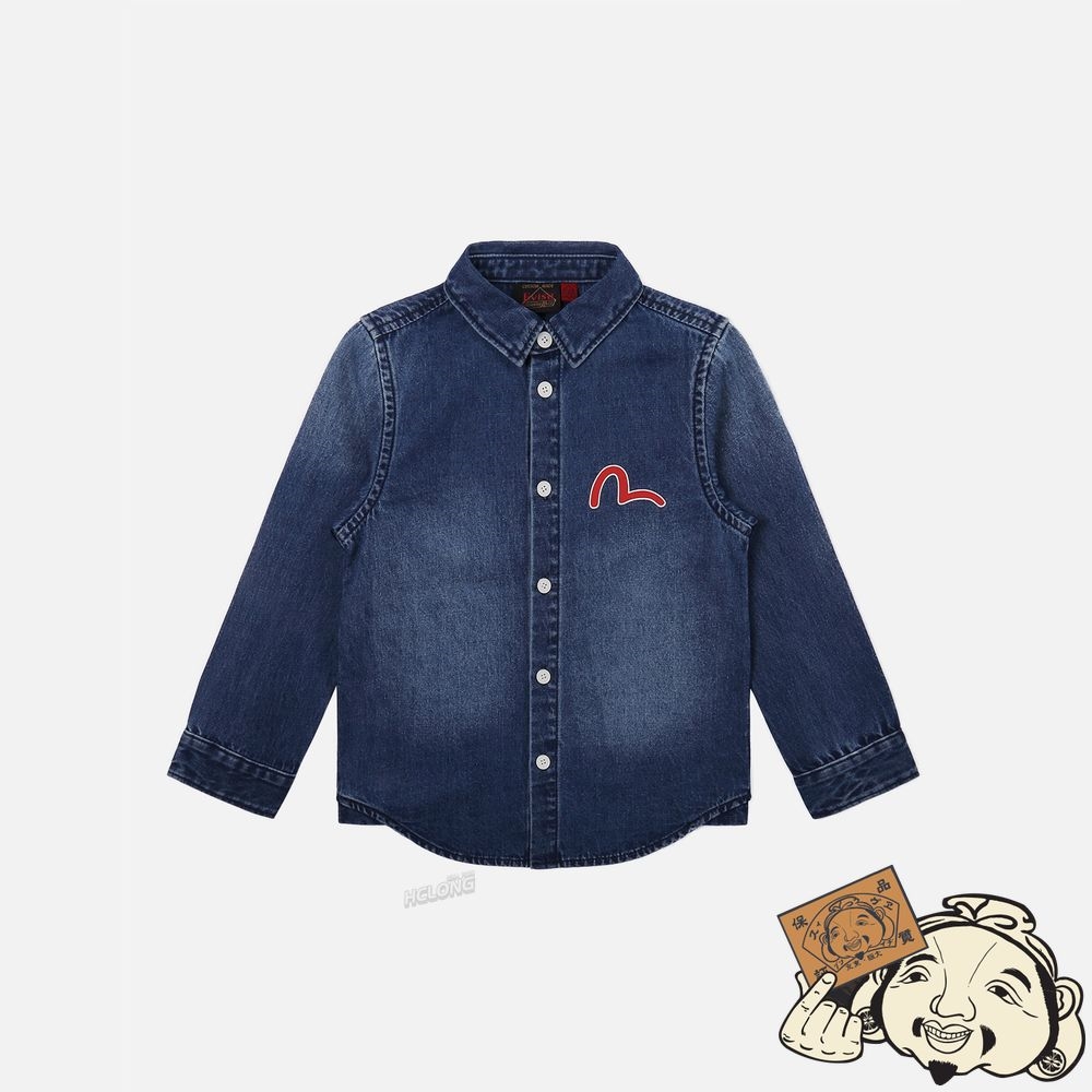 Kids Evisu GODHEAD PRINT DENIM SHIRT Indigo | 569PWDUMY