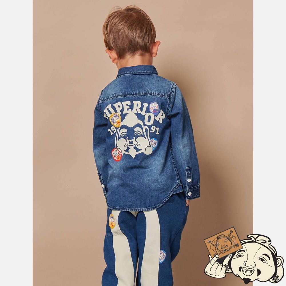 Kids Evisu GODHEAD PRINT DENIM SHIRT Indigo | 569PWDUMY