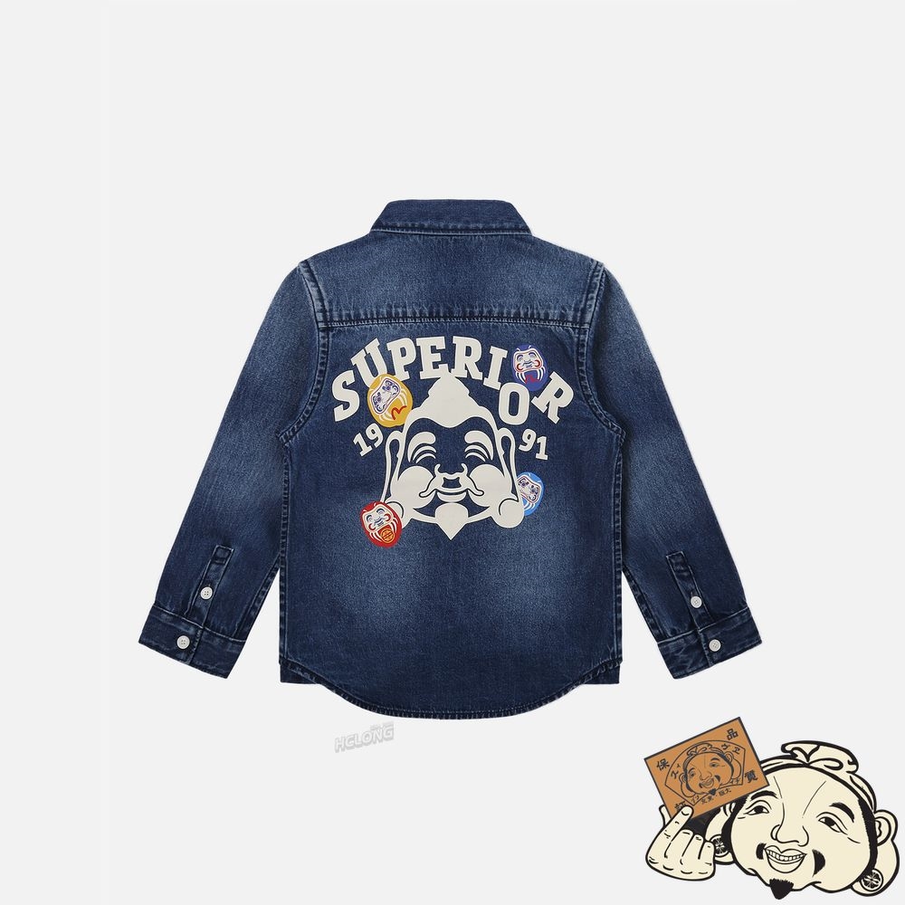 Kids Evisu GODHEAD PRINT DENIM SHIRT Indigo | 569PWDUMY
