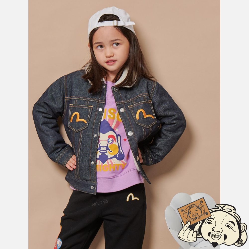 Kids Evisu GODHEAD PRINT FLEECE LINED DENIM JACKET Indigo | 287PIRQTD