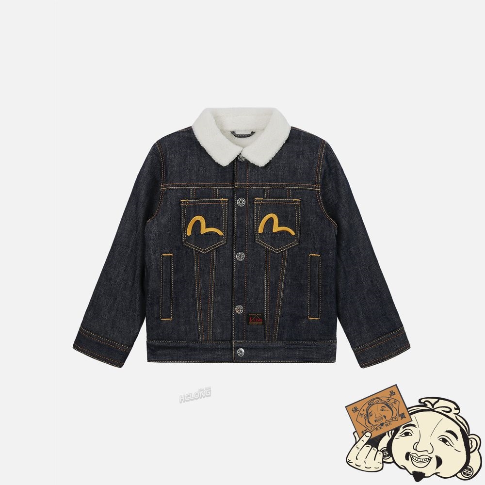 Kids Evisu GODHEAD PRINT FLEECE LINED DENIM JACKET Indigo | 287PIRQTD