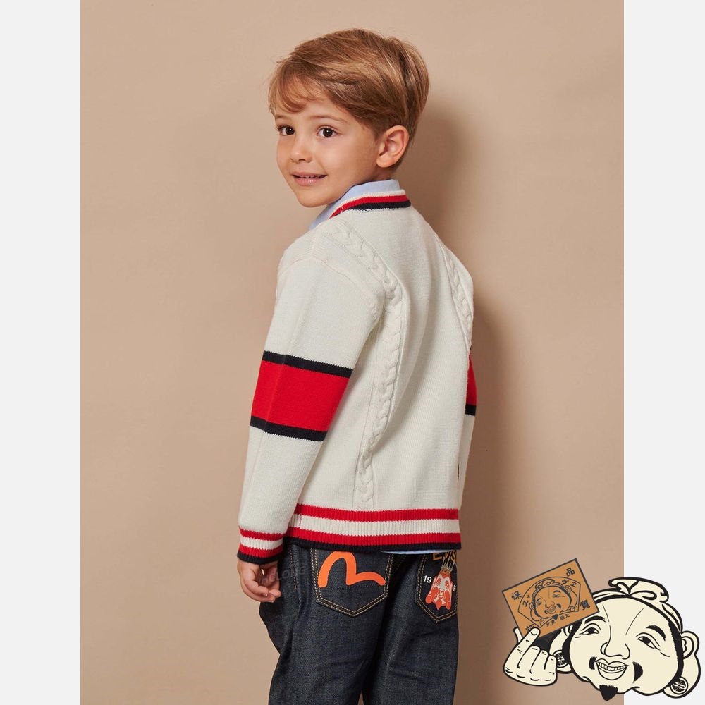 Kids Evisu KING GODHEAD BADGE KNITTED CARDIGAN Beige | 641HITFYX