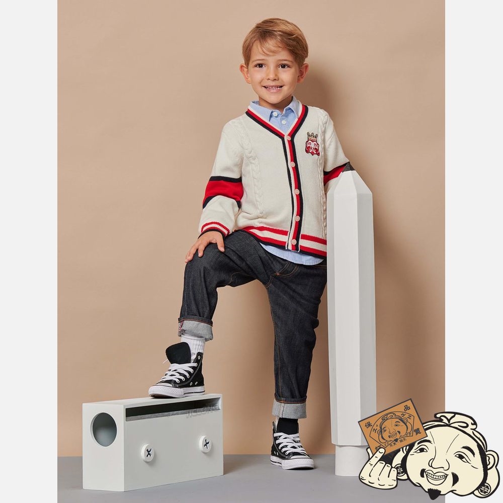 Kids Evisu KING GODHEAD BADGE KNITTED CARDIGAN Beige | 641HITFYX