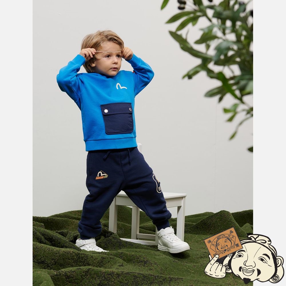 Kids Evisu LOGO AND SEAGULL PRINT HOODIE Bleu | 230DVZPBY