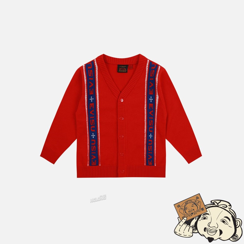 Kids Evisu LOGO-PATTERN STRIPE KNITTED CARDIGAN Rouge | 749RNLTIX