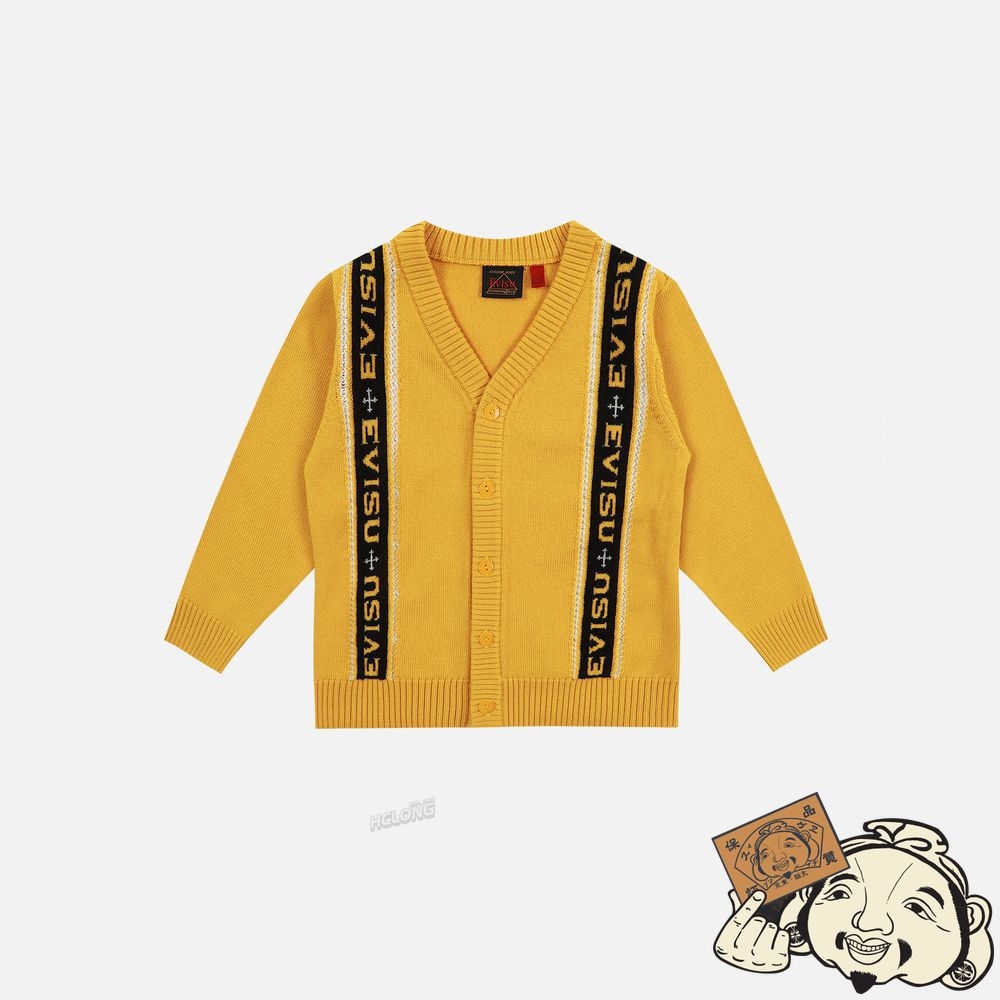 Kids Evisu LOGO-PATTERN STRIPE KNITTED CARDIGAN Jaune | 817OAEHSU