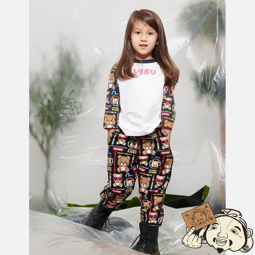 Kids Evisu Raglan T-shirt with Bear-pattern Sleeves Blanche | 457GBFYTO