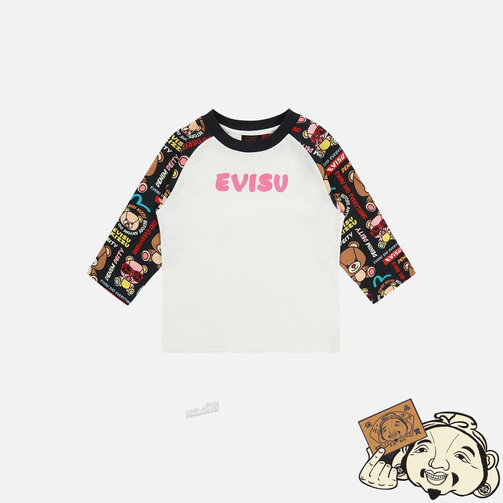 Kids Evisu Raglan T-shirt with Bear-pattern Sleeves Blanche | 457GBFYTO