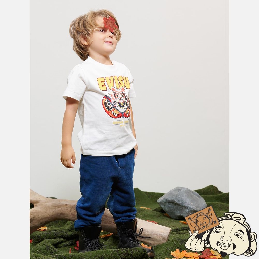 Kids Evisu ZIP-UP DARUMA AND FORTUNE CAT PRINT T-SHIRT Blanche | 279PFYBQX