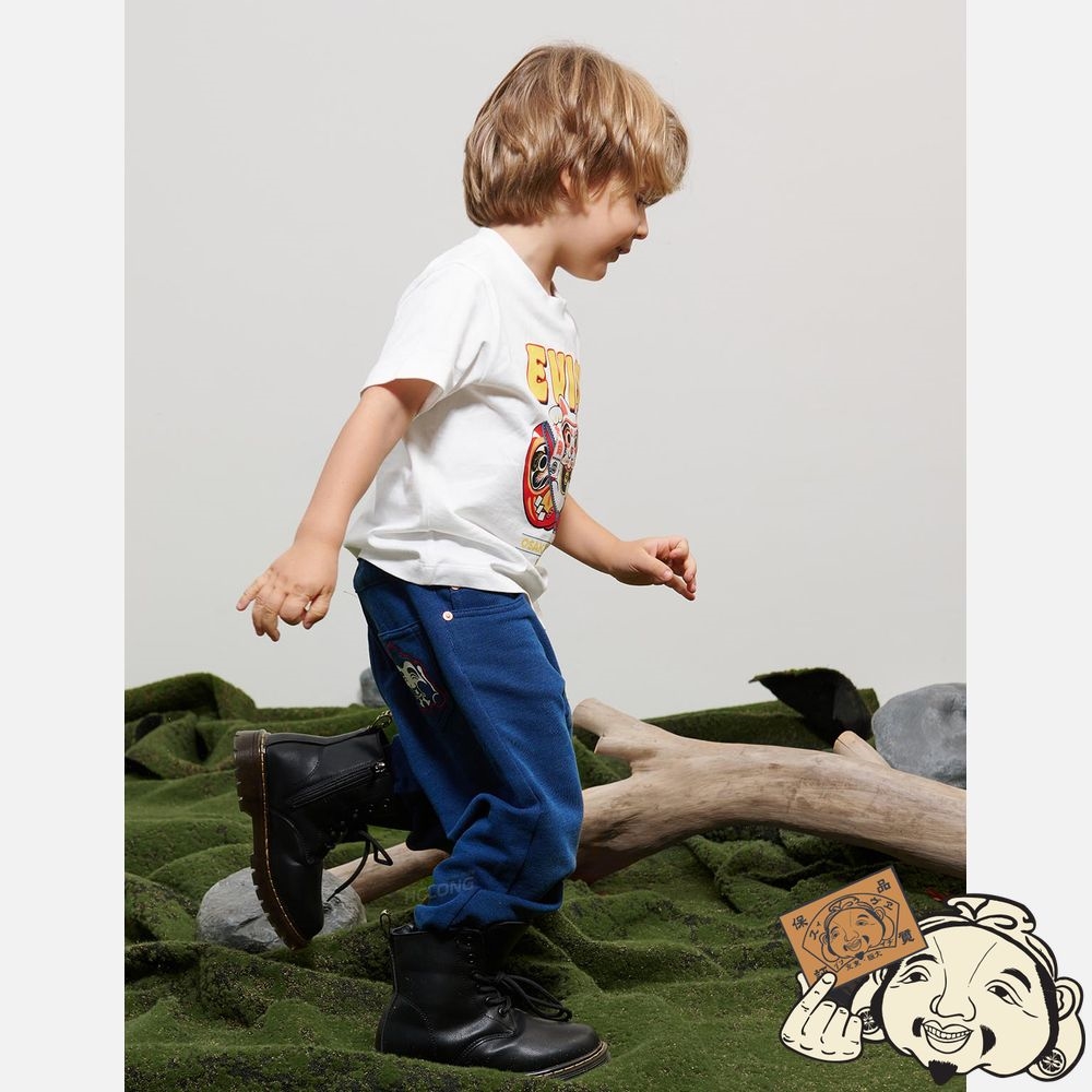 Kids Evisu ZIP-UP DARUMA AND FORTUNE CAT PRINT T-SHIRT Blanche | 279PFYBQX